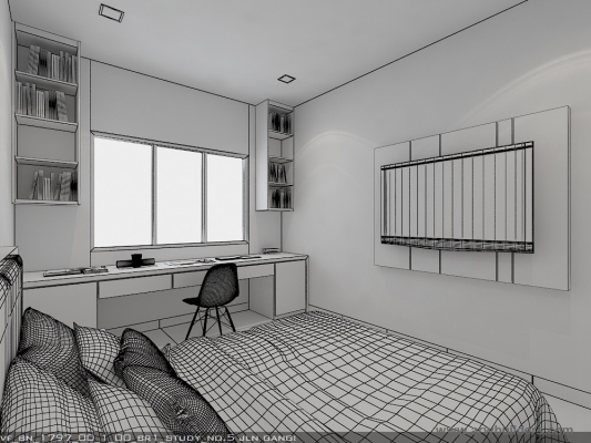 Room With Study Table 3D Design 