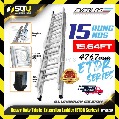 EVERLAS ET08DR 15 Rung Nos 4767MM Heavy Duty Aluminium Triple Extension Ladder