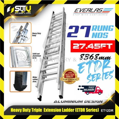 EVERLAS ET12DR 27 Rung Nos 8368MM Heavy Duty Aluminium Triple Extension Ladder