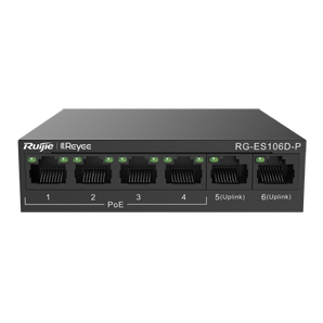 RG-ES106D-P.RUIJIE 6-Port 100Mbps Unmanaged PoE+ Switch with 58W