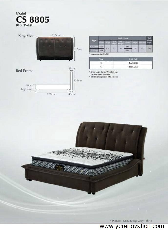 Bedframe - CS 88805 Chesterfield Euro Style Bed Bed & Bedframe Choose Sample / Pattern Chart