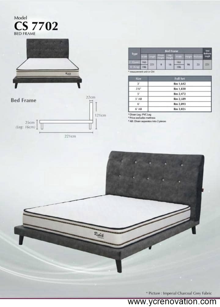 Bedframe - CS 7702 Retro Footed Double Bed Frame Bed & Bedframe Choose Sample / Pattern Chart