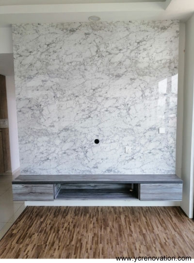 Custom TV Cobsole With Marble Pattern TV Background Feature Wall 