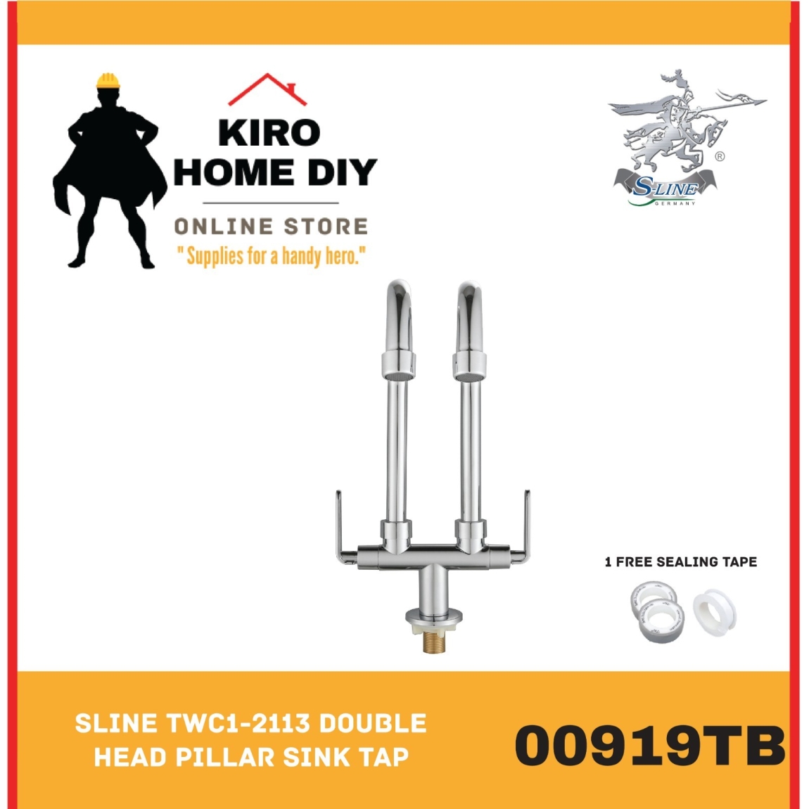 Double Head Pillar Mounted Tap - 00919TB Stand Kitchen Water Tap Kitchen Choose Sample / Pattern Chart