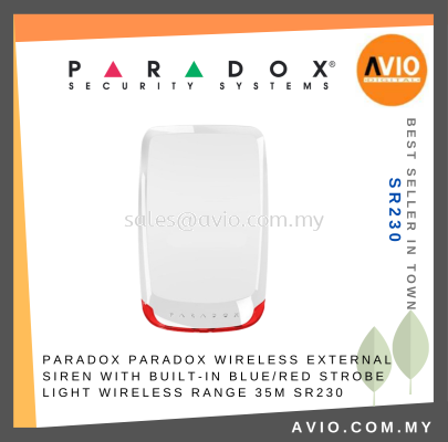 Paradox Wireless External Siren With Built-in Blue/Red Strobe Light Wireless Range 35M SR230