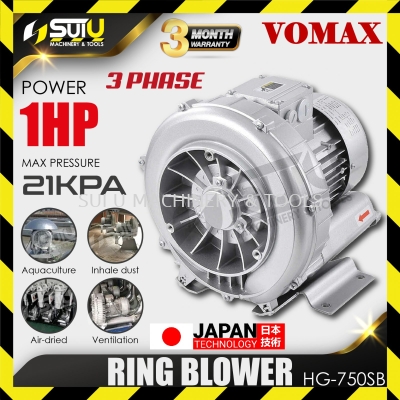 VOMAX HG-750SB / HG750SB 1HP 3 Phase Ring Blower 21kPA