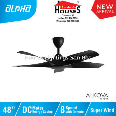ALPHA Alkova - AXIS 48 Inch DC Motor Ceiling Fan with 5 Blades (8 Speed Remote) - Matt Black