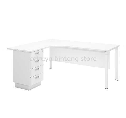 UTHILAH 5 FEET L-SHAPE EXECUTIVE OFFICE TABLE METAL PYRAMID N-LEG C/W WOODEN MODESTY PANEL & FIXED PEDESTAL 4D AUTWL 552-4D- pj damansara | subang bestari | shah alam