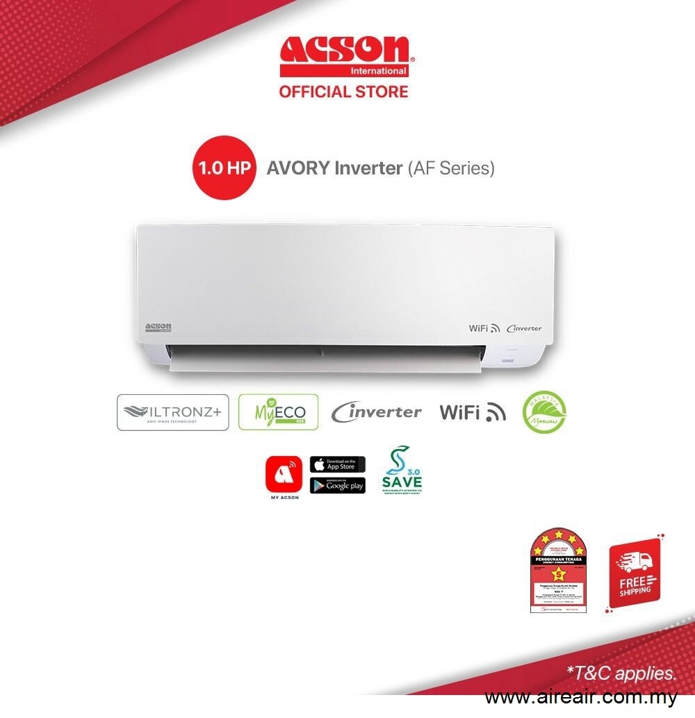 Acson AVORY Inverter Air Conditioner (1.0HP) R32 A3WMY10AF C WiFi Acson Air-Cond Home Air Cond Brands & Model Choose Sample / Pattern Chart