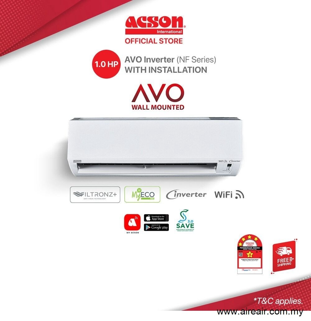 Acson AVO Inverter Air Conditioner (1.0HP) R32 A3WMY10NF - WiFi Acson Air-Cond Home Air Cond Brands & Model Choose Sample / Pattern Chart