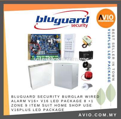 Bluguard Security Burglar Wired Alarm V16+ V16 LED Package 8 +1 Zone 9 Item Suit Home Shop use V16PLUS LED PACKAGE