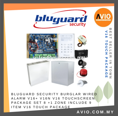 Bluguard Security Burglar Wired Alarm V16+ V16N V16 Touchscreen Package Set 8 +1 Zone Include 9 Item V16 TOUCH PACKAGE