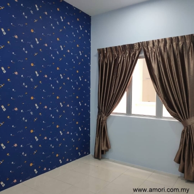 Cartoon Wallpaper & Monochrome Curtain @ Klebang Condo   