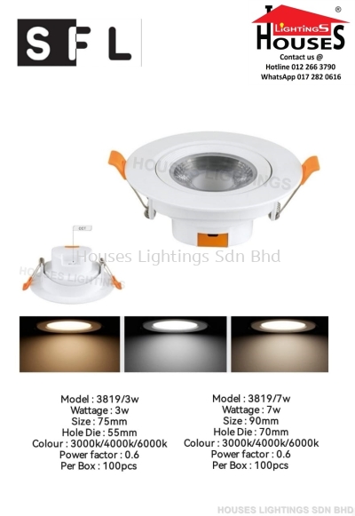 SFL 3819 - 3W 7W WH-R LED-DL WW