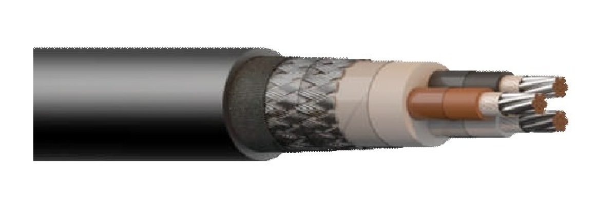 Halogen-free, mud resistant, fire resistant power cable, BFOU 0,6/1(1,2)kV, P5/P12, double braided