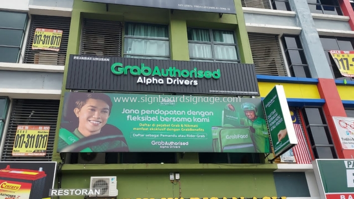 Grab Authorised - Alpha Drivers - Shah Alam - 3D LED Frontlit with Aluminum Panel Base Signboard