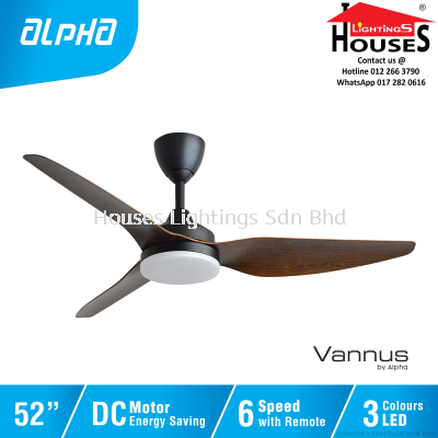 ALPHA Vannus - VC3 LED 3B 52 Inch DC Motor Ceiling Fan with 3 Blades (6 Speed Remote) - WALNUT(BK+WN)