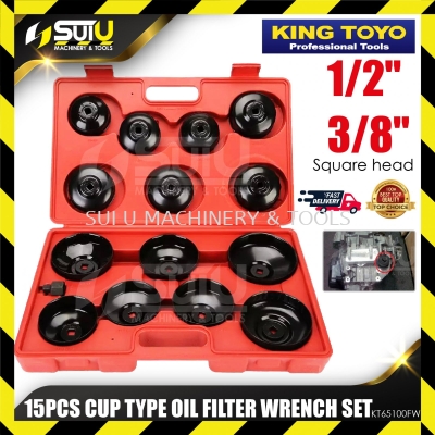 KING TOYO KT-65100FW / KTCFW-15K 15PCS 1/2" & 3/8" Cup Type Oil Filter Wrench Set