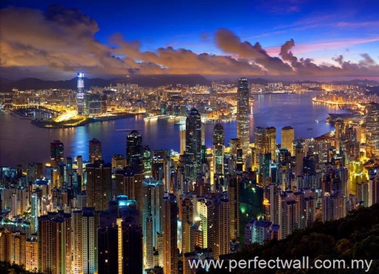 Landmarks Mural Wallpaper - Hong Kong Night