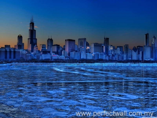 Landmarks Mural Wallpaper - Chicago Winter Skyline