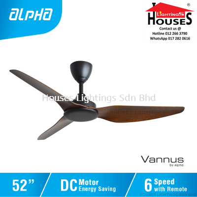 ALPHA Vannus - VC3 3B 52 Inch DC Motor Ceiling Fan with 3 Blades (6 Speed Remote) - WALNUT(BK+WN)