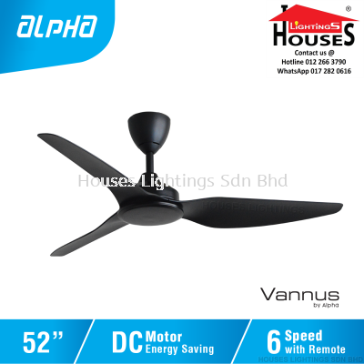 ALPHA Vannus - VC3 3B 52 Inch DC Motor Ceiling Fan with 3 Blades (6 Speed Remote) - Matt Black