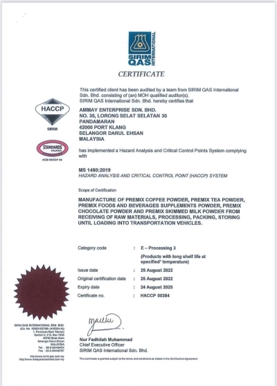 ISO 22000 & HACCP CERTIFICATE