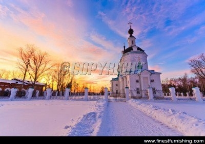 Natural Scenery Mural Wallpaper : Church Snow Scene