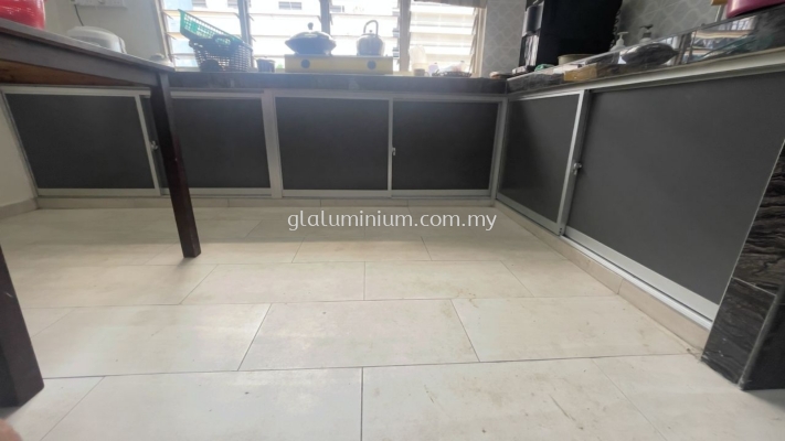 aluminium Cabinet sliding door + aluminium composite panels ( Grey) @Damai Baiduri 