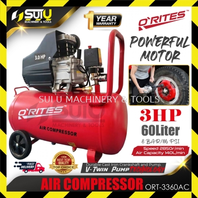 O'RITES / ORITES ORT-3360AC / ORT3360AC 60L 3HP 8Bar Air Compressor 2850RPM