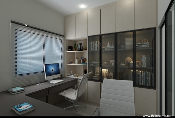 Study Room With Custom Bookshelf 3D Design 