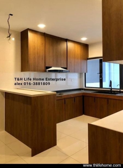 Kabinet Dapur Corak Kayu Dengan Meja Pulau - Oasis 2 @ Mutiara Heights Kajang