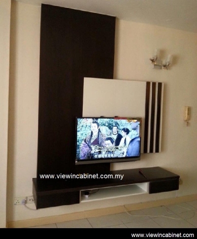 Rujukan Reka Bentuk Kabinet TV Tersuai Corak Kayu & Susunan Ruang Tamu @ Bukit Jalil / Kuala Lumpur