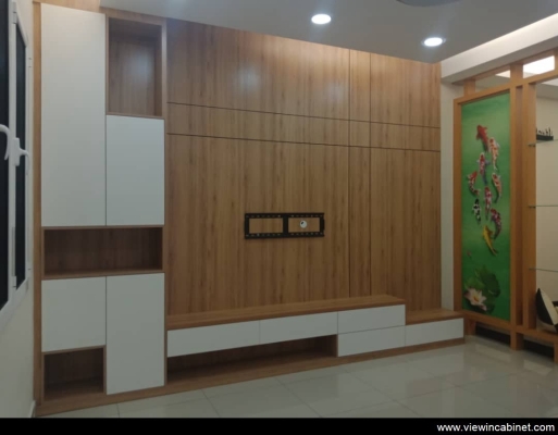Customize Wood Grain TV Cabinet Design & Living Hall Array Reference @ Bukit Jalil / Kuala Lumpur