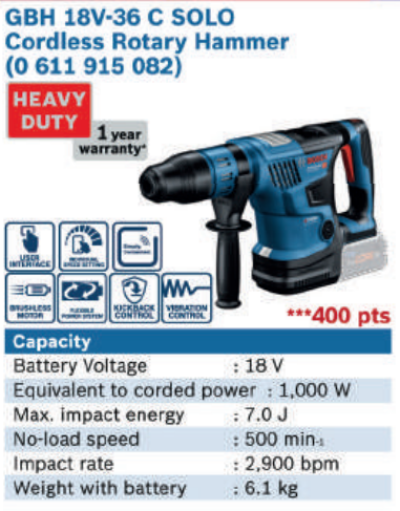 GBH 18V-36C Solo Cordless Rotary Hammer - 0 611 915 082