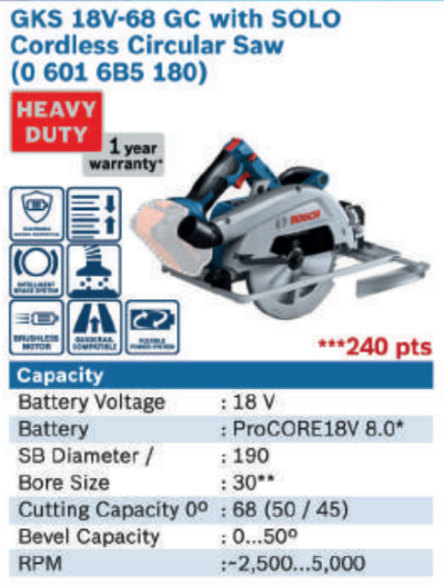 GKS 18V-68GC Solo Cordless Circular saw - 0 601 6B5 180