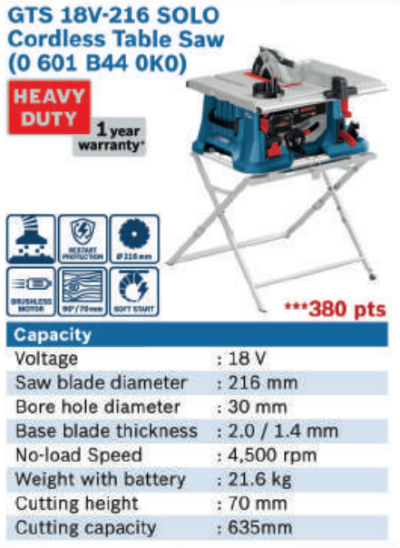 GTS 18V-216 Solo Cordless table saw - 0 601 B44 0K0