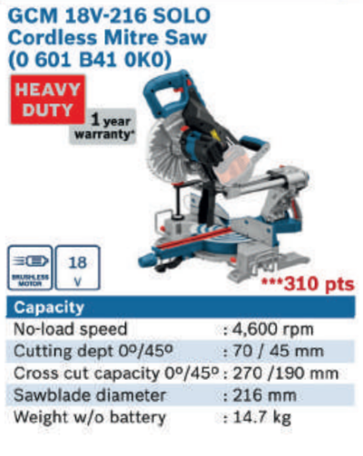 GCM 18V-216 Solo Cordless Mitre Saw - 0 601 B41 0K0