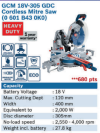 GCM 18V-305GDC Cordless Mitre Saw - 0 601 B43 0K0 BOSCH POWER TOOLS BOSCH POWER TOOL MACHINERY AND POWER TOOLS