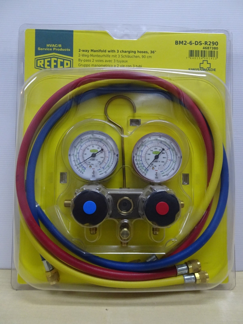 REFCO BM2-6-DS-R290 2-WAY MANIFOLD (R290) C/W R/Y/B 36" CHARGING HOSE (P/N : 4687380)