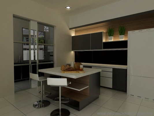 Lukisan 3D Idea Kabinet Dapur  - Gelang Patah