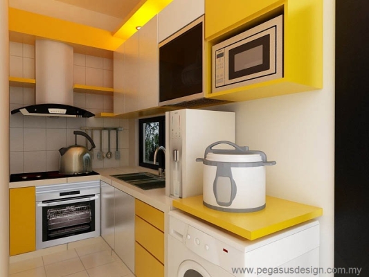 3D Drawing Kitchen Cabinet Idea (Yellow) - Gelang Patah