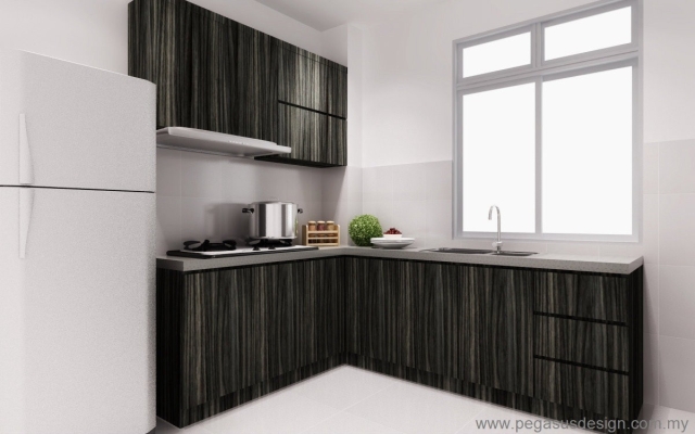 Lukisan 3D Idea Kabinet Dapur - Kempas