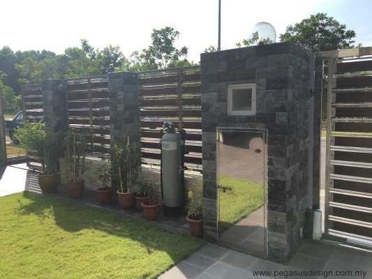 Nature Stone Gate Pillar & Fence - Skudai