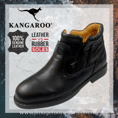 KANGAROO Full Leather Men Mid-Cut Shoe- LM-8225- BLACK Colour