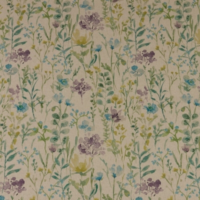 Floral Curtain Fabric : Wild Fields Curtain Fabric Jade
