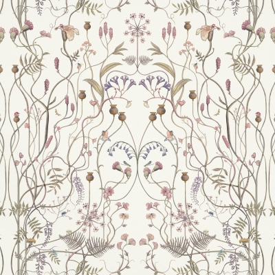 Floral Curtain Fabric : The Wild Flower Garden Whisper White