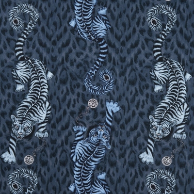 Floral Curtain Fabric : Tigris Navy