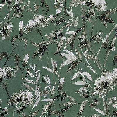Floral Curtain Fabric : Yarrows Curtain Fabric Sage Grey