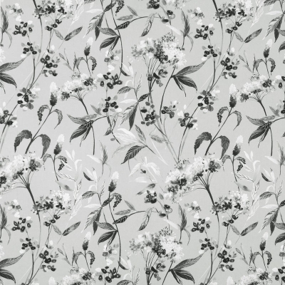 Floral Curtain Fabric : Yarrows Curtain Fabric Black Grey